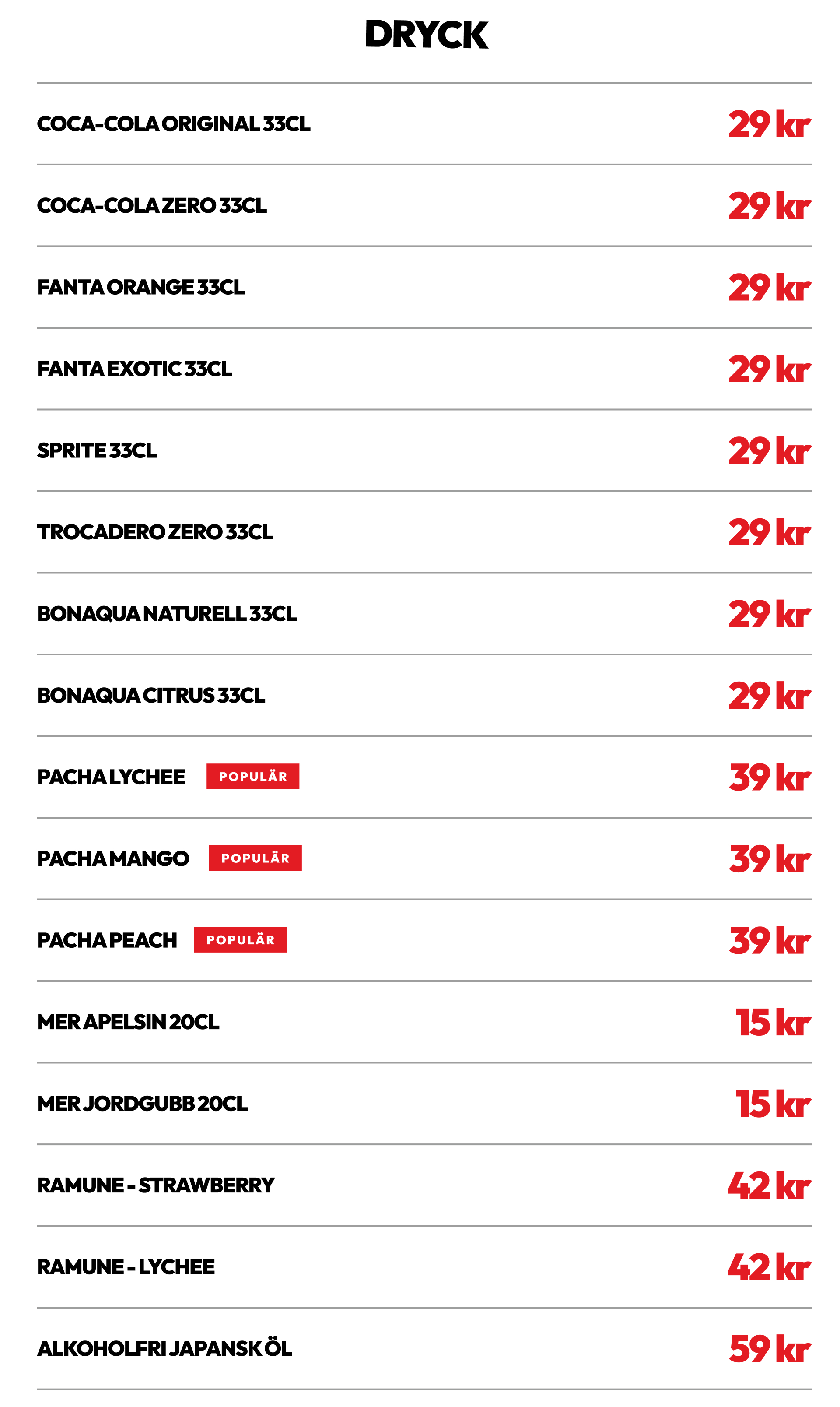 dryckesmeny sushi catering i stockholm