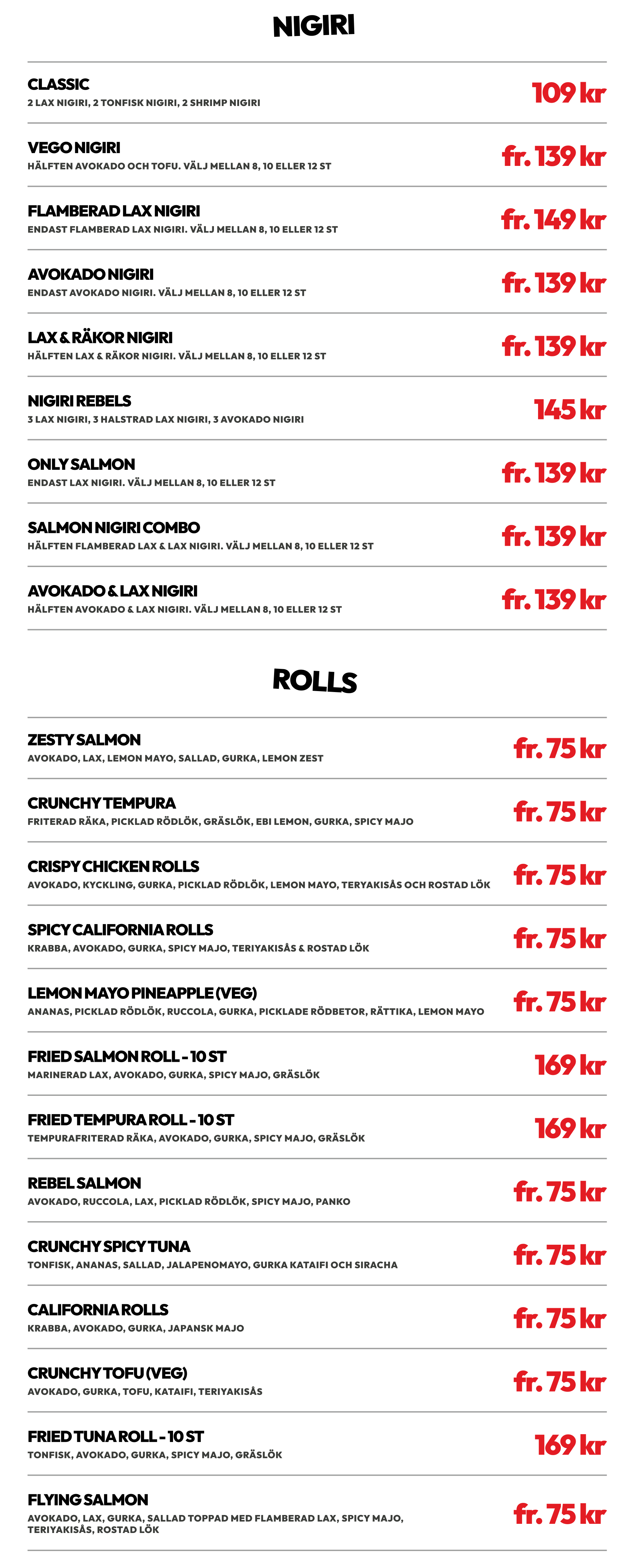 nigiri och rolls meny catering stockholm